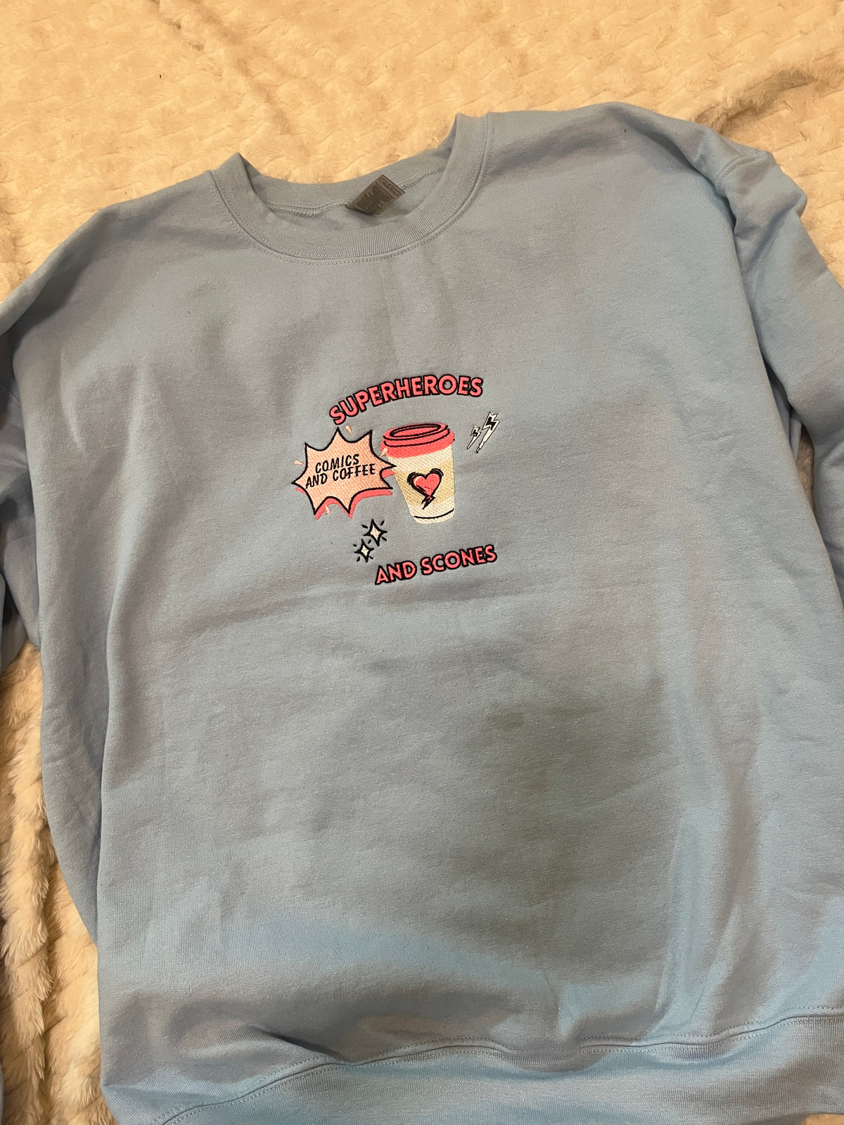 LARGE- Superheroes and Scones Sweatshirt